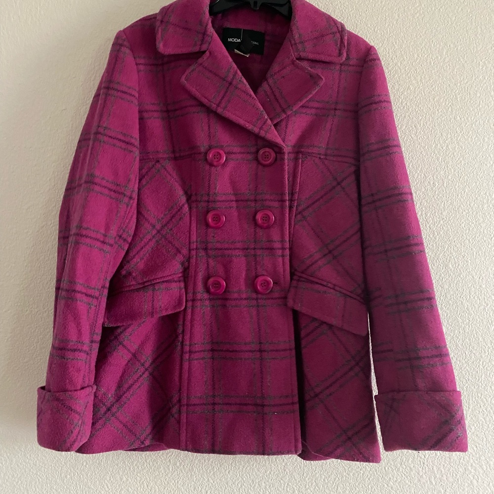 MODA INTERNATIONAL MEDIUM PINK PLAID JACKET 37% wool